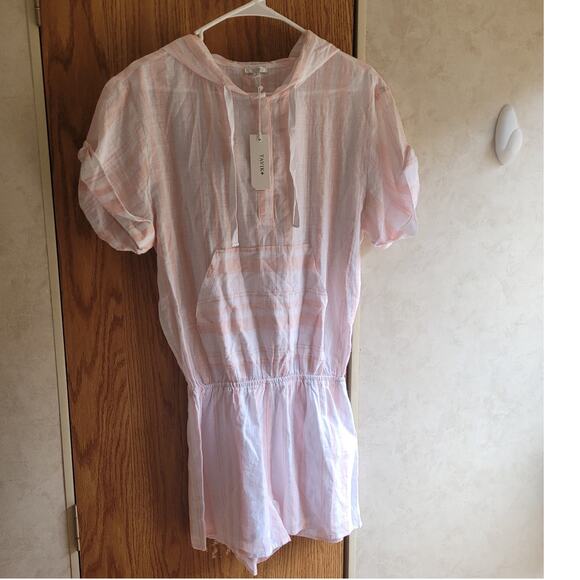 NWT Tavik Pink Hooded Drawstring Cotton Romper S Beach Lounge ResortWear Coastal - Picture 1 of 12